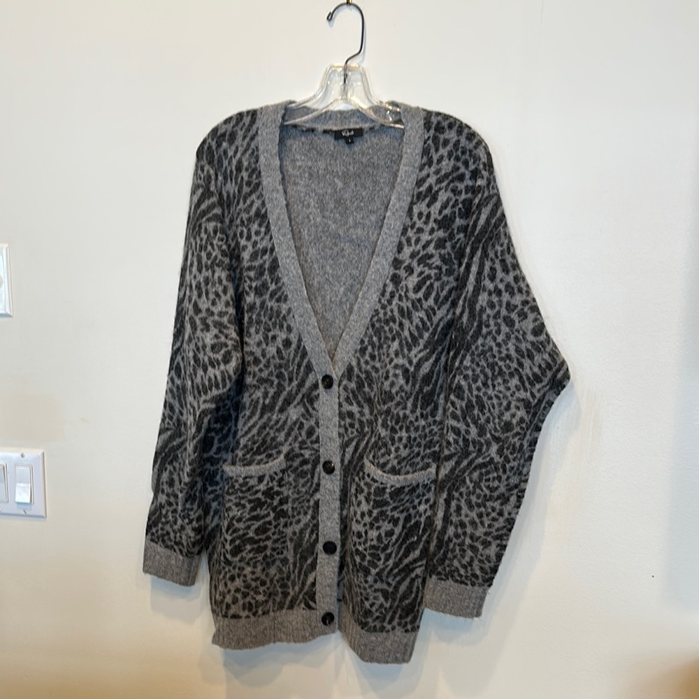“Rails” Gray &Bkack Leopard Print Women's Cardigan Sweater